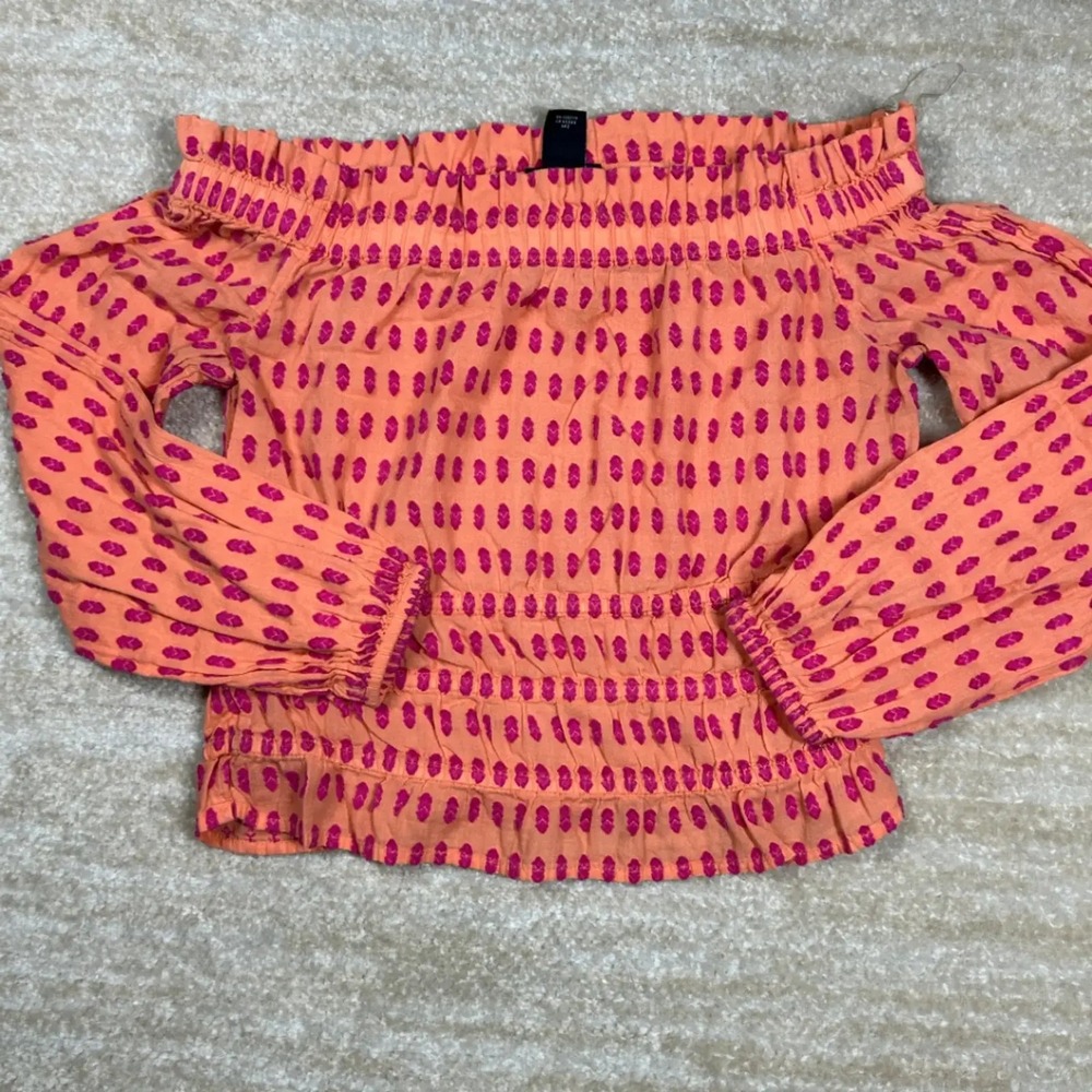 Wrangler Retro Womens Boho Off The Shoulder Smocked Top Orange Pink M LW2015M